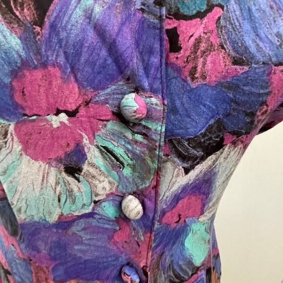 Vtg La Belle Romper 80s 90s Floral Abstract Button Front Made In USA Vintage Sz3 - Picture 4 of 7